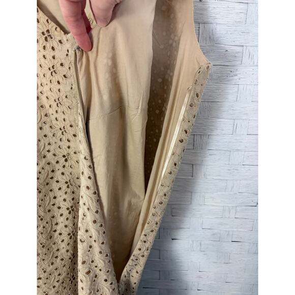 Talbots women’s dress V-neck tan eyelet aline feminine floral cotton plus size  - Picture 5 of 9